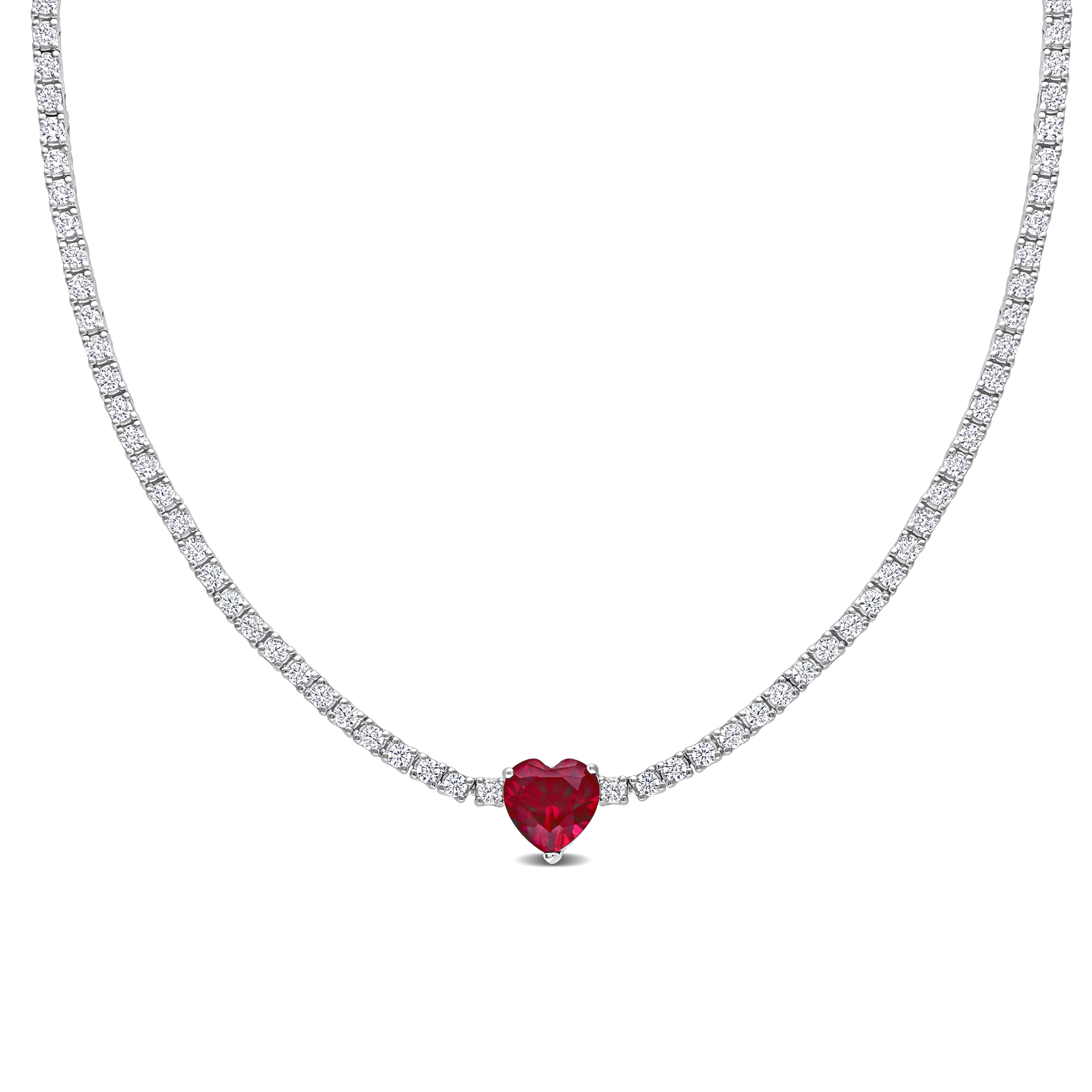 Miadora Created Ruby and Created White Sapphire Heart Necklace in Sterling Silver