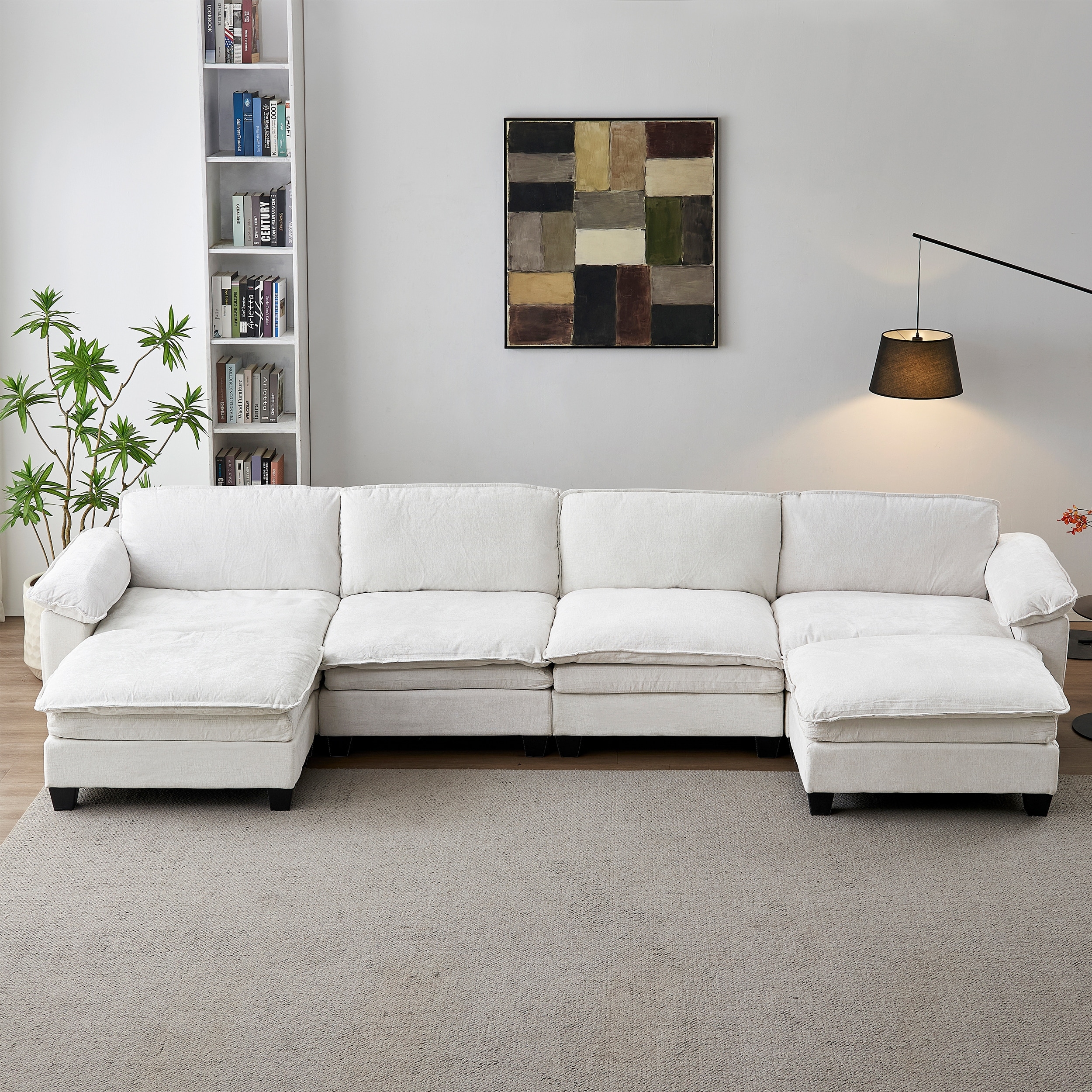 Roomfitters Large Modular 4-Seater Sofa with 2 Ottomans, U-Shaped Sectional Couch for Living Room