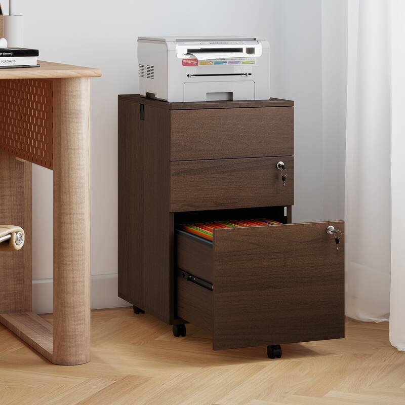 Gymax 3-Drawer File Cabinet Rolling File Organizer w/ Lock & 4 Keys