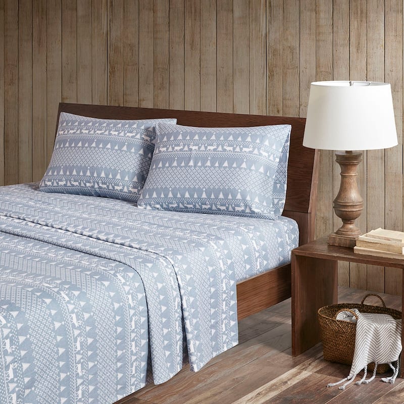 Woolrich Cotton Flannel Sheet Set - Queen - Blue winter frost