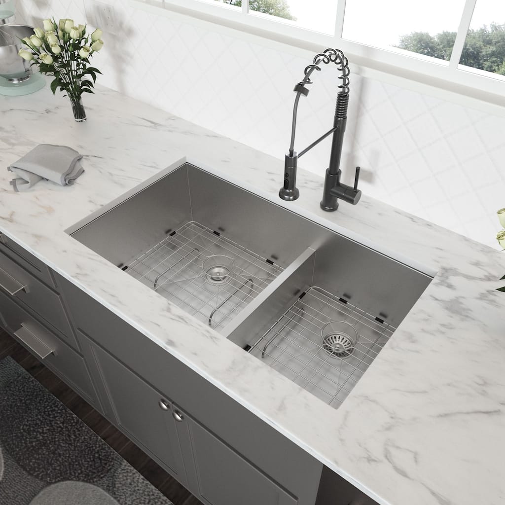 Low-Divide Undermount Double Bowl Stainless Steel Kitchen Sink