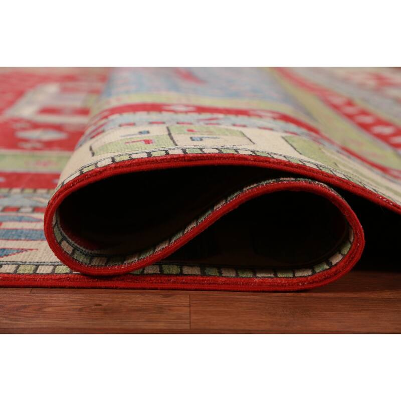Hand Knotted Oriental 100% Wool Carpet Traditional Geometric Multi-Colored Kazak Area Rug - 11' 7'' X 8' 6''