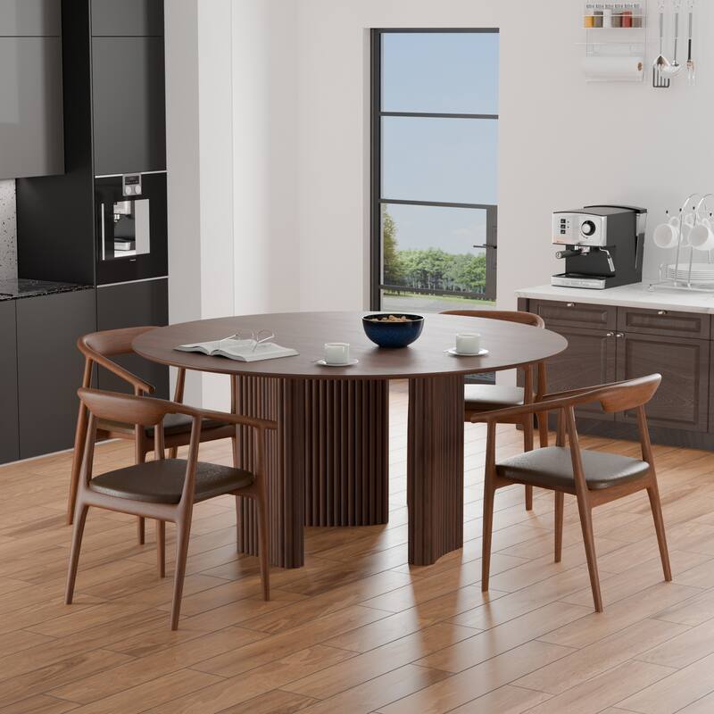 Dovelina 60" Round Dining Table with Artistic Fluted Base & Safe Rounded Edges for Family