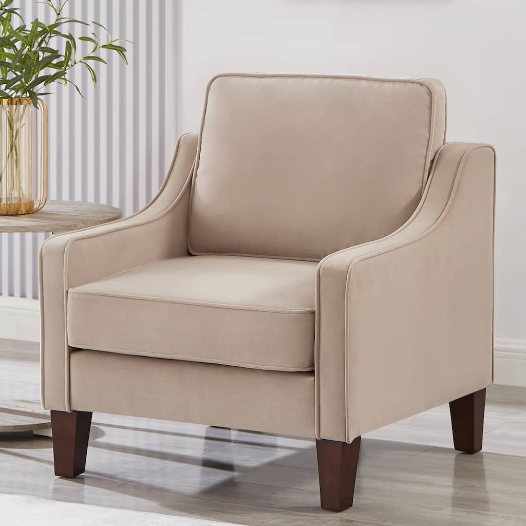 Taupe Modern 29" Velvet Upholstered Arm Chair with Wooden Legs for Living Room