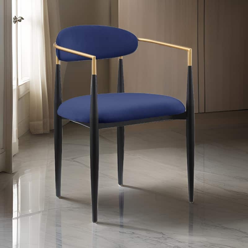 Kenny 21 Inch Dining Chairs Set of 2, Blue Fabric, Foam Padding, Gold and Black Metal