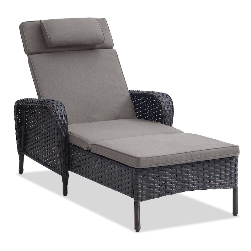 Patio Chaise Lounge with Cushion - Frame Brown Cusion Grey