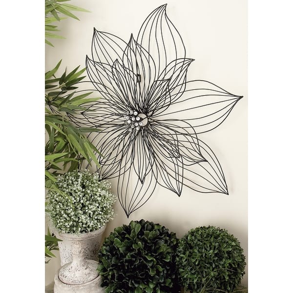 slide 2 of 20, Black Metal 3D Wire Floral Wall Decor with Crystal Embellishments - Small Small - Black