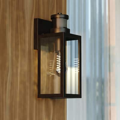 Lombard 4.75-in. 1 Light Black Motion Sensor Dusk to Dawn Outdoor Wall Lantern Clear Glass - 4.75-in W x 13-in H x 5.5-in D