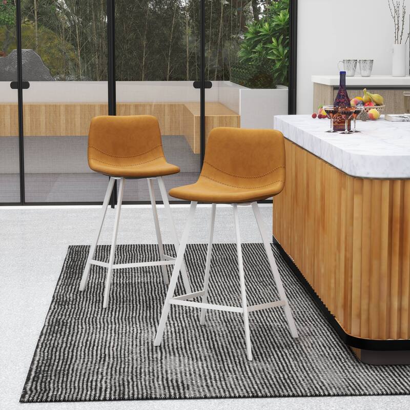 35-Inch Leather Counter Stool Padded Seat Stainless Steel Base and Footrest