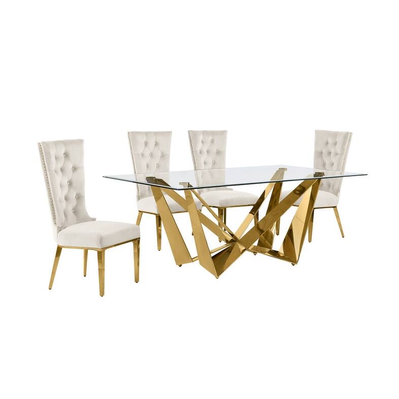 Best Quality Furniture D400/1-SC330-7 Dining Set with 78" 12mm Glass with Bevel