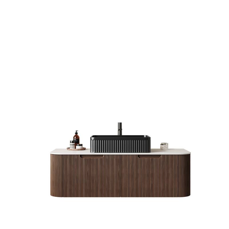 Wall Mounted Striped Bathroom Storage Cabinet with Sink - 48" - Black,White,Dark Walnut,48"