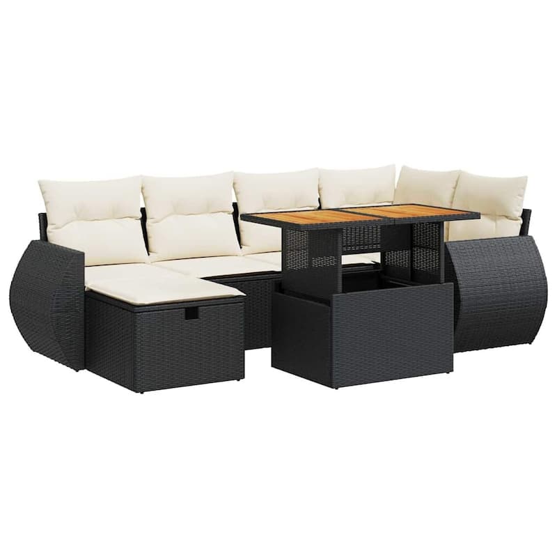 vidaXL Patio Sofa Set with Cushions Outdoor Conversation Furniture Poly Rattan - 21.7 x 24.4 x 27.2