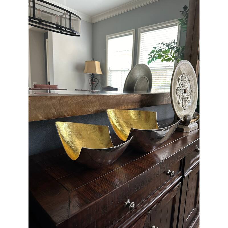 Aluminum Contemporary 2 Piece Abstract Decorative Bowl Set