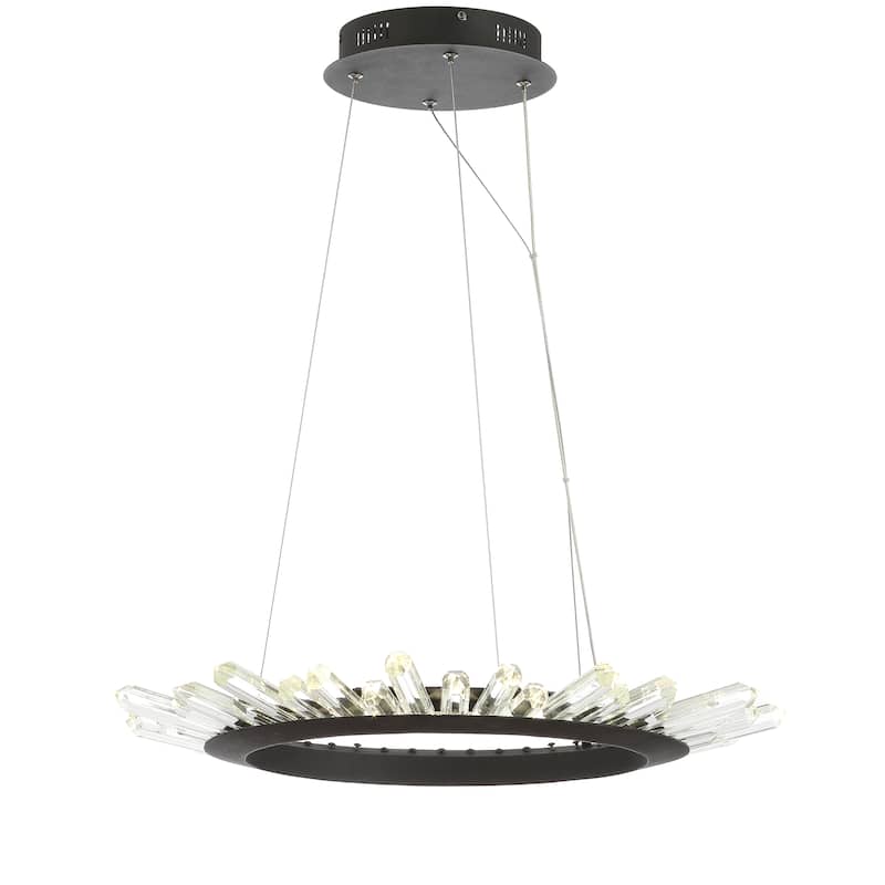 Sebastian 24" Adjustable Integrated LED Modern Crystal Pendant, Black/Clear by JONATHAN Y