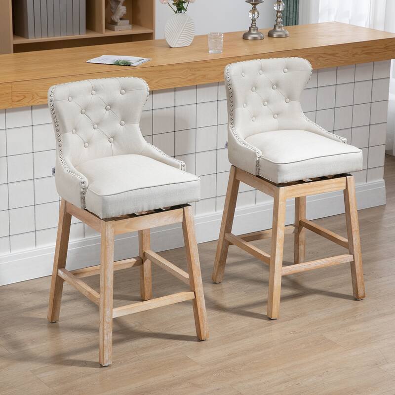Upholstered Fabric Bar Height Bar Stools, Set of 2
