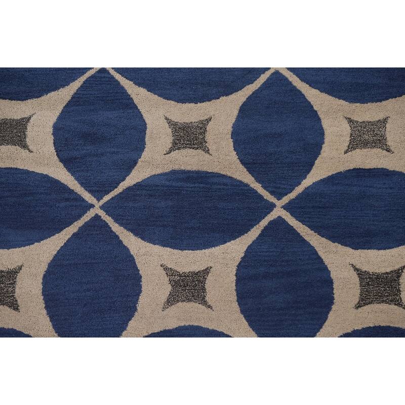Geometric Blue Modern Area Rug Hand-Tufted Abstract Wool Carpet