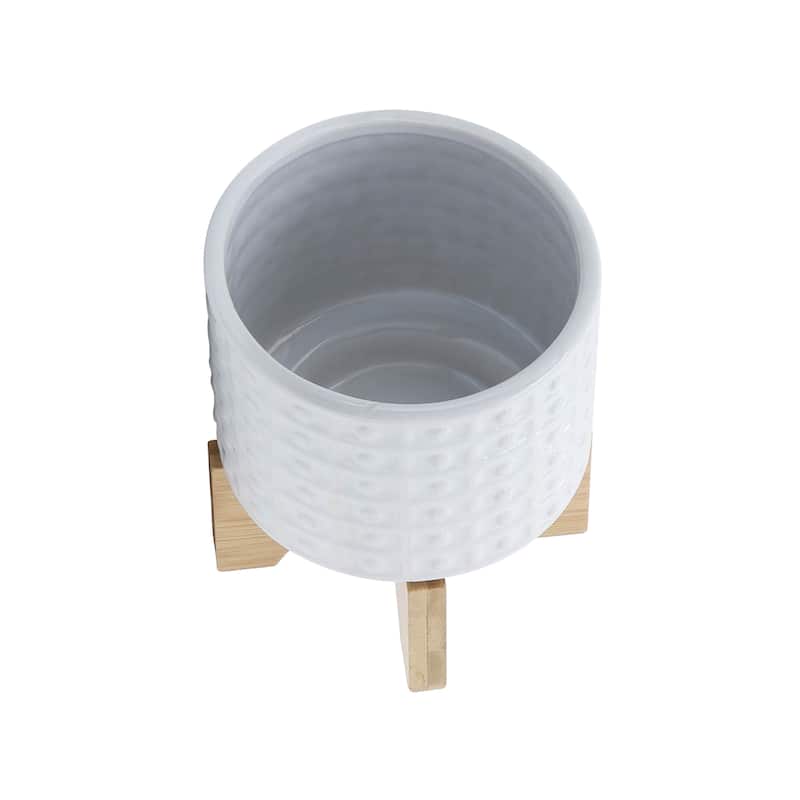 Sagebrook Home Handmade Ceramic Planter Pot with Natural Wood Stand