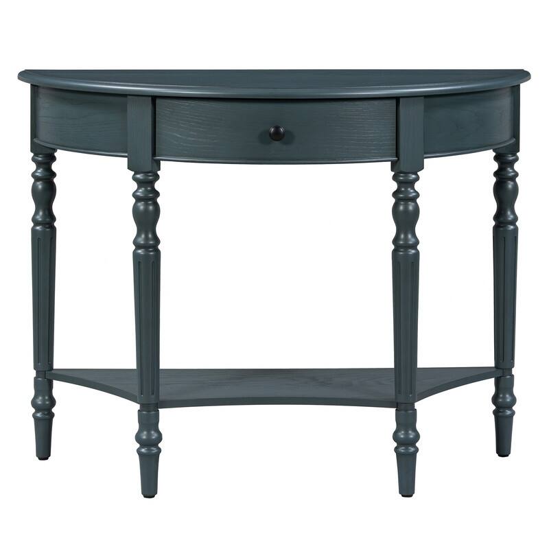 Farmhouse Half Moon Console Table with Drawer and Shelf for Entryway and Living Room Decor