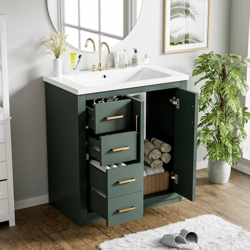 30" Wood Bathroom Vanity with Ceramic Sink and 3 Drawers
