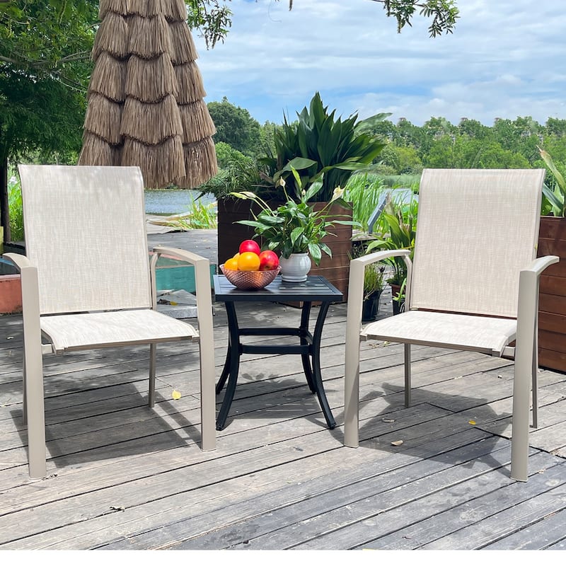 Garden Patio Chairs Set of 2, Weather Metal Outdoor Dining Chairs
