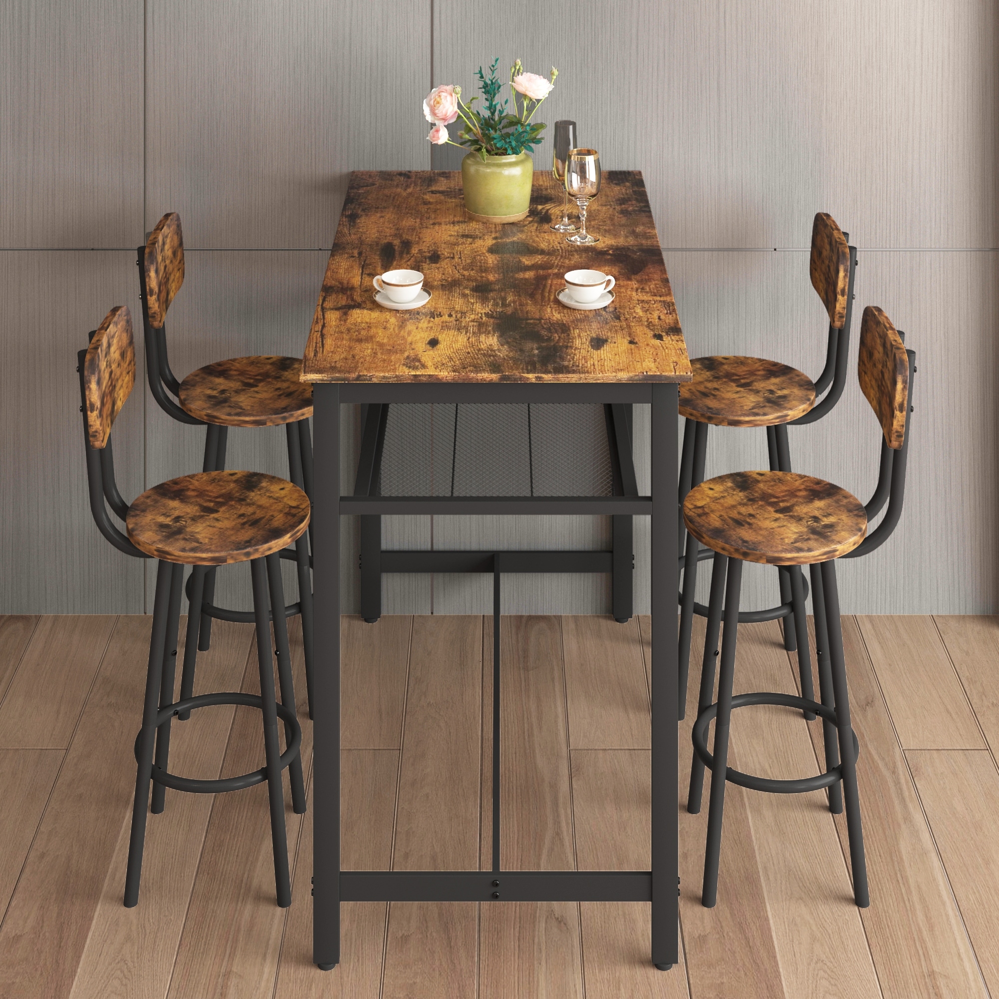 5-Piece Kitchen Counter Height Table Set, Bar Table With 4 Chairs