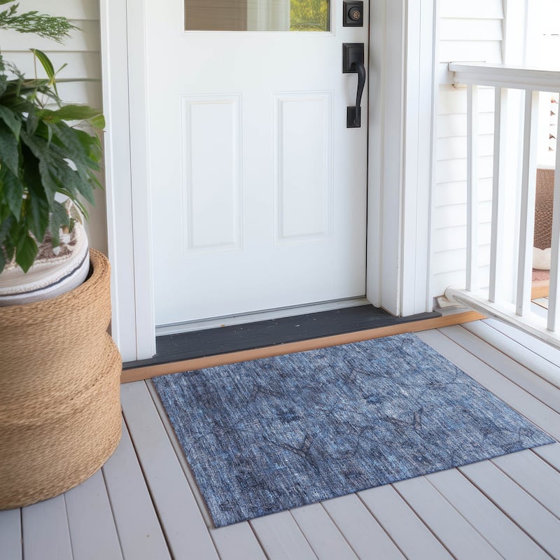Machine Washable Indoor/ Outdoor Boho Global Chantille Rug - Blue - 1'8" x 2'6"
