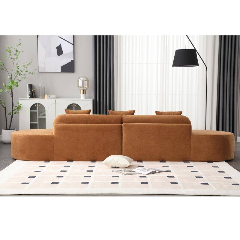 Modern Minimalist Curved Sofa, High Resilience Terrycloth Fabric, No Assembly Required, Brown