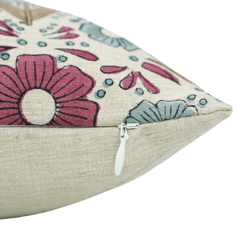 Fabdivine Rectangle Accent Pillowcase 14x36 Inch Floral Farmhouse Fall Decor for Chair Living or Bed Room Pink Linen, Vanshika