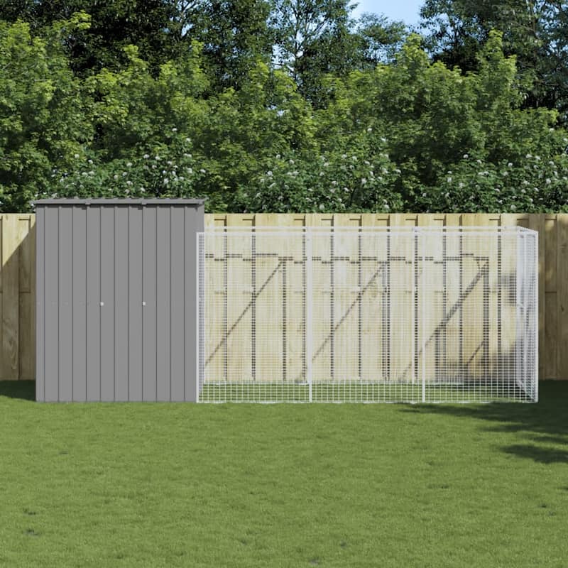 vidaXL Dog House Outdoor Dog Kennel Crate Shelter with Run Galvanized Steel