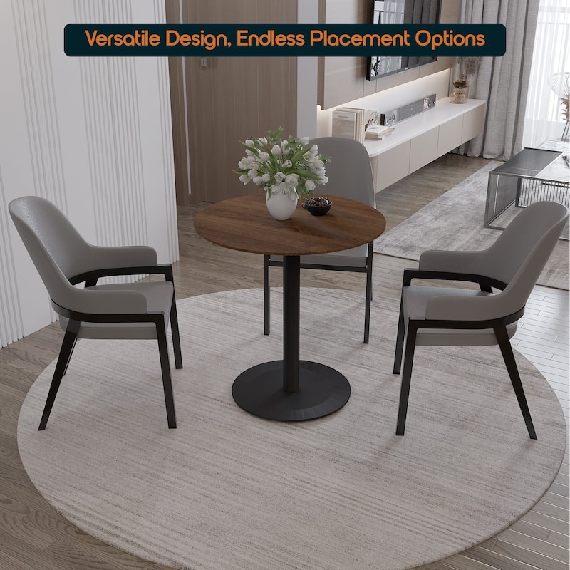 Vail Round Dining Table with 27 in. MDF Tabletop in Black Stainless Steel Round Base Accent Kitchen Table