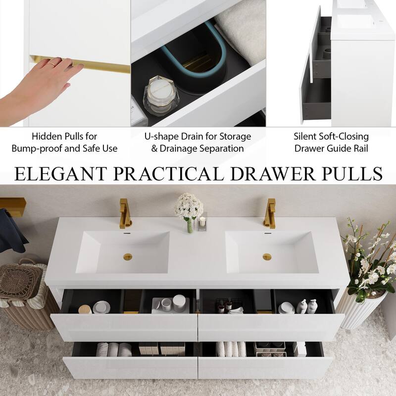 Freestanding Bathroom Vanity with White Stone Resin Top