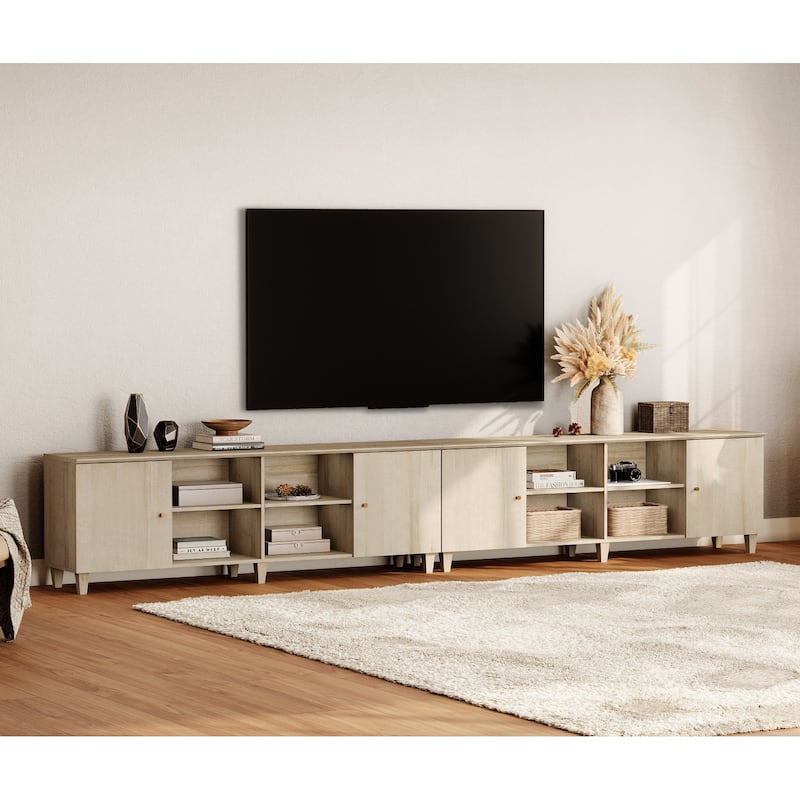 WAMPAT TV Stand for 75 Inches TVs, Modern Media Console - 140 Inches - Light Oak