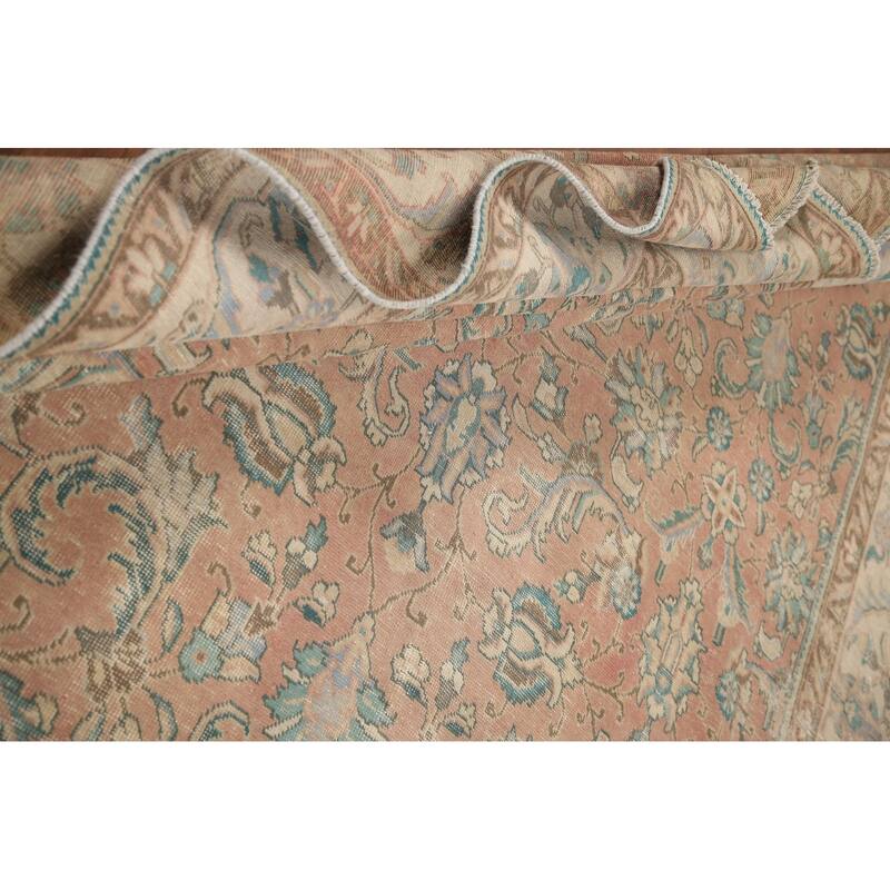 Hand Knotted Oriental 100% Wool Carpet Traditional All-Over Pink Tabriz Area Rug - 12' 4'' X 9' 2''