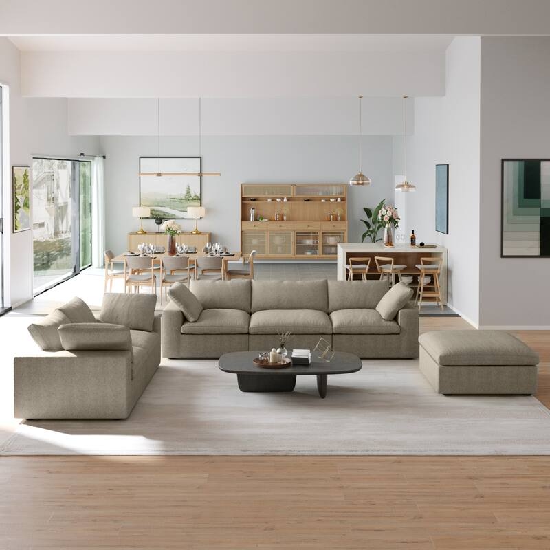 3PCS Living Room Sofa Set,Modern Living Room Sofa with Storage Ottoman