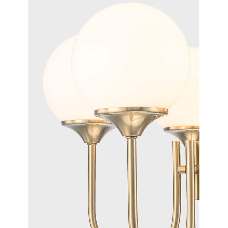 5 Light Gold Globe White Milk Glass Chandelier - 19.6 inch