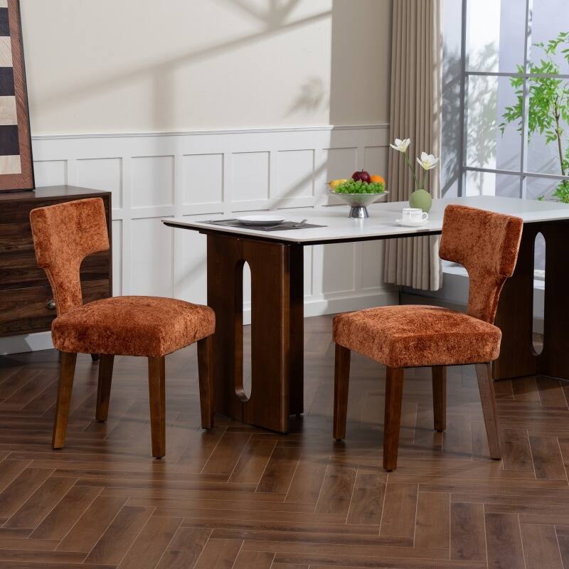 Linen Upholstered Dining Chairs Set of 2, Ergonomic Armless Side Chairs, Kitchen Chairs with Curved Back & Hardwood Frame
