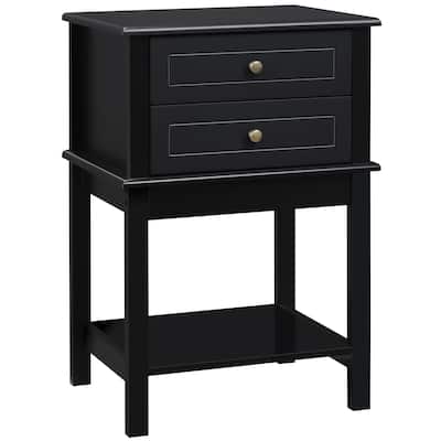 Modern End Table Side Table with 2 Storage Drawers with Bottom Shelf