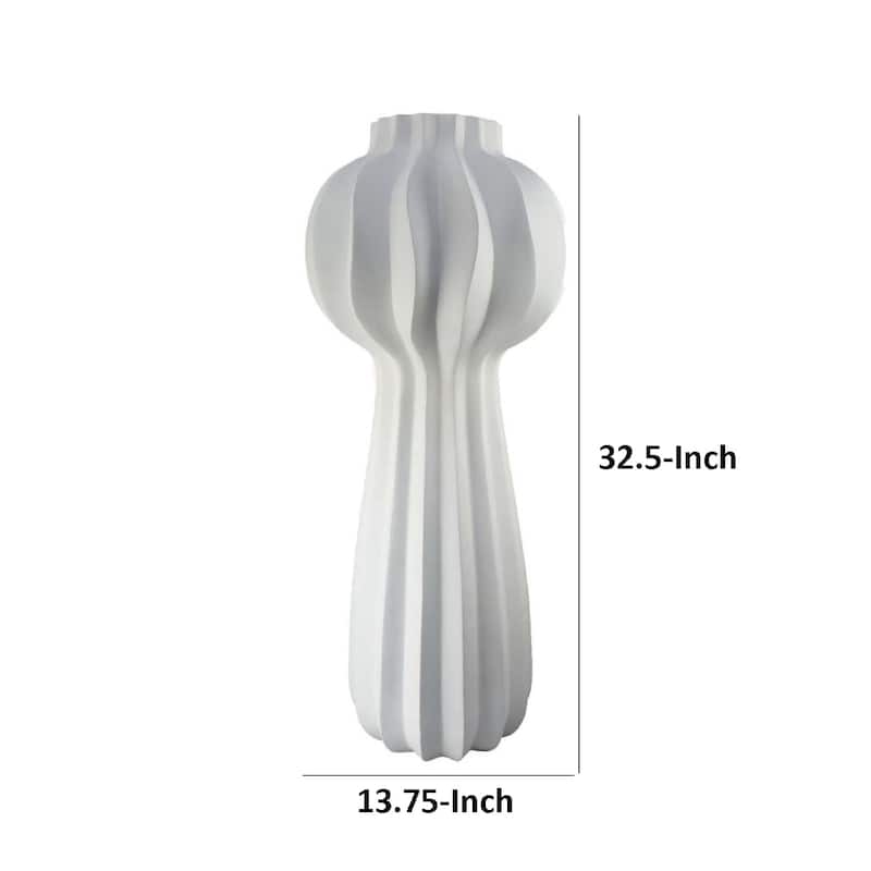 Samo Decorative Vase, Textured Body Bulb Accent, 33 Inch White Resin