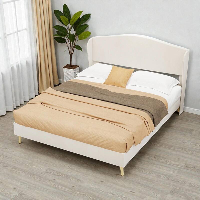 Upholstered Platform Bed with Tufted Headboard, Sturdy Noise-Free Design, Modern Bedroom Bed Frame