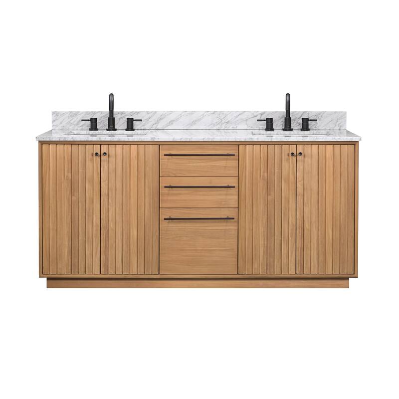 Avanity Parker Bathroom Vanity in Natural Teak with Carrara White Marble Top