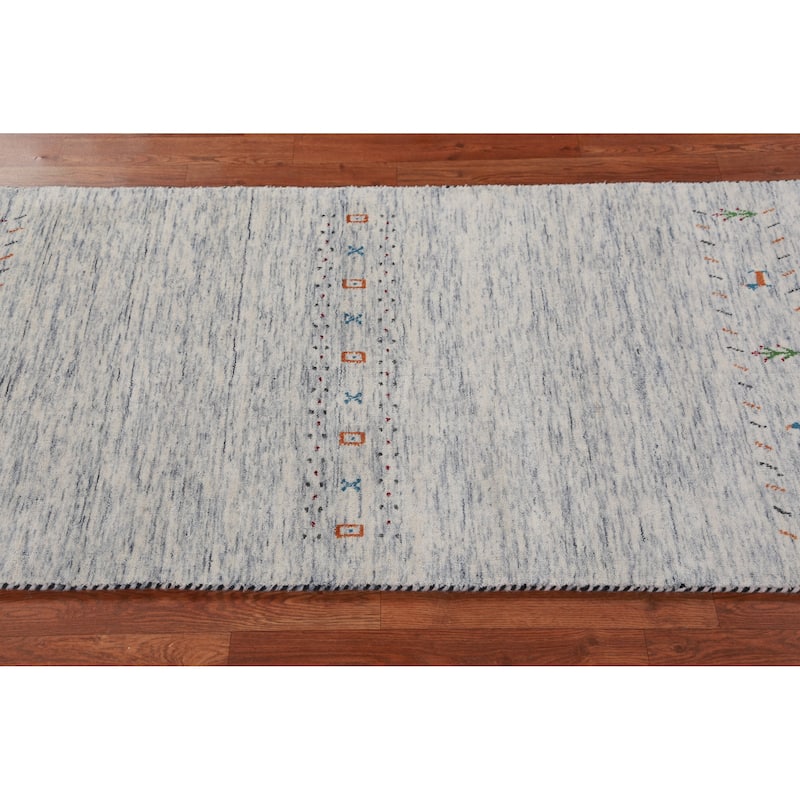 Hand Knotted Oriental 100% Wool Carpet Tribal Animal Pictorial Beige & Ivories Gabbeh Runner Rug - 9' 10'' X 2' 8''