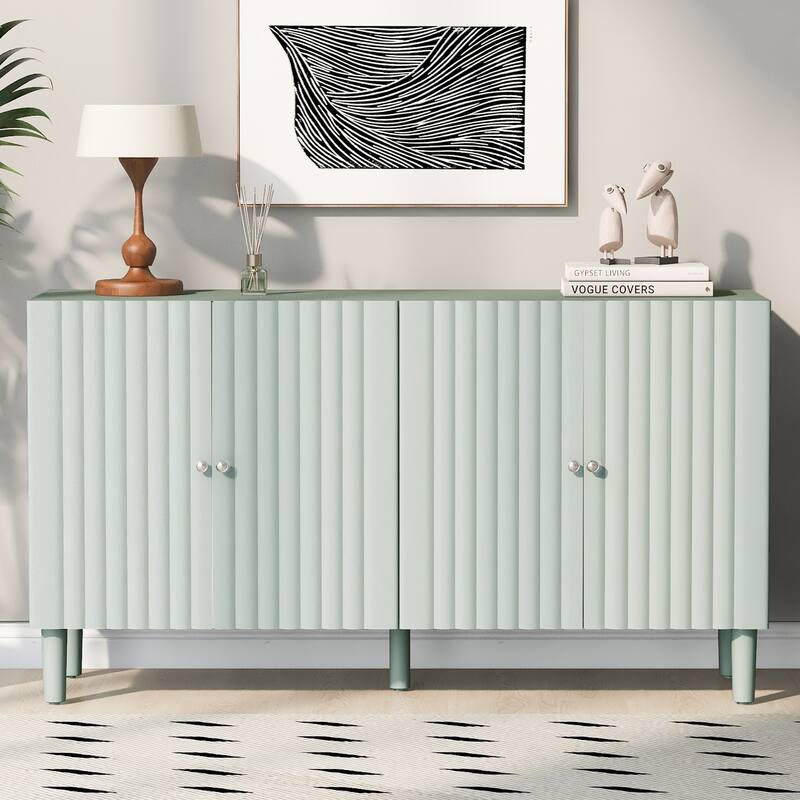 Contemporary 4-Door Sideboard with Wavy Design and Stable Construction for Living Room or Entryway