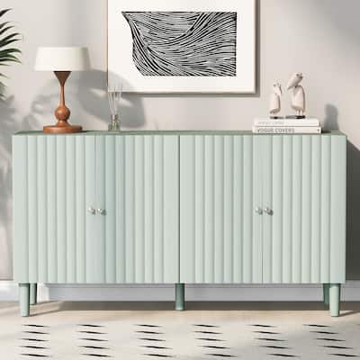 Elegant Four-Door Sideboard with Wavy Pattern Doors, Cylindrical Legs, and Sleek Metal Handles