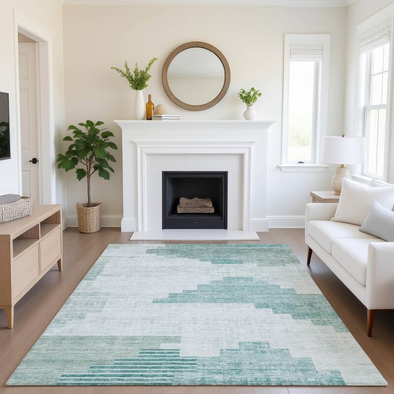 Premium Washable Super Soft Geo Global Mayfield Rug - 8' x 10' - Teal