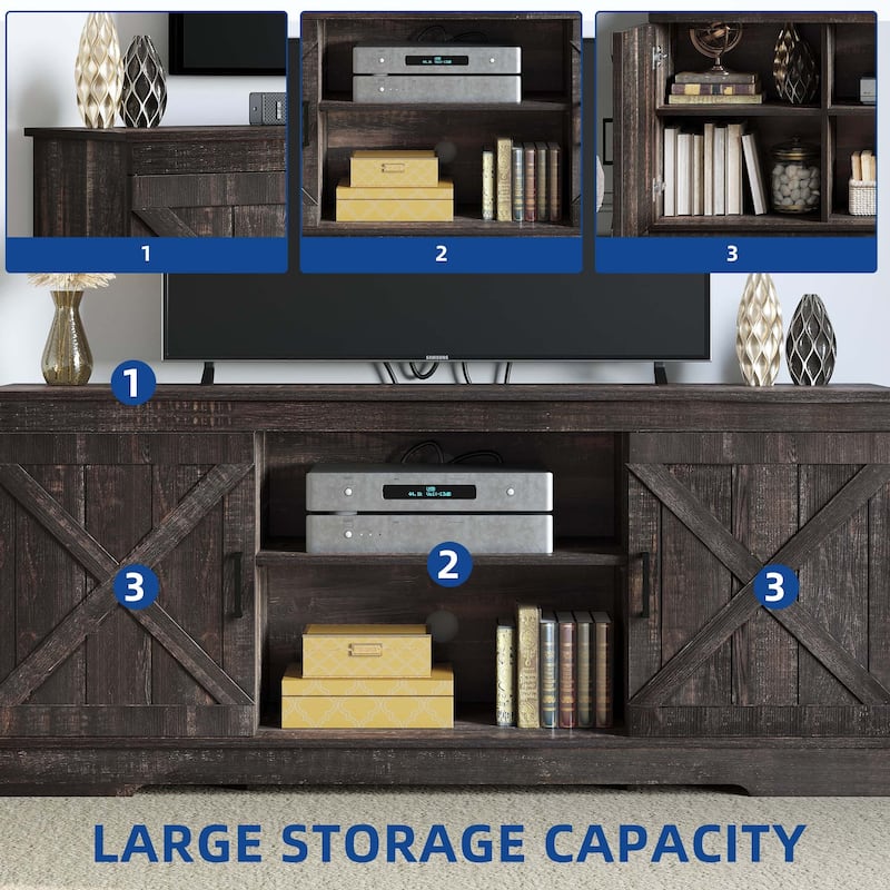 Moasis Farmhouse TV Stand with Barn Door Media Console Entertainment Center with Storage Cabinets