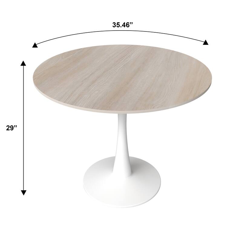 Bristol 35 Inch Mid Century Modern Round Dining Table, Wood Top & Glossy Iron Pedestal Base for Kitchen & Dining Room