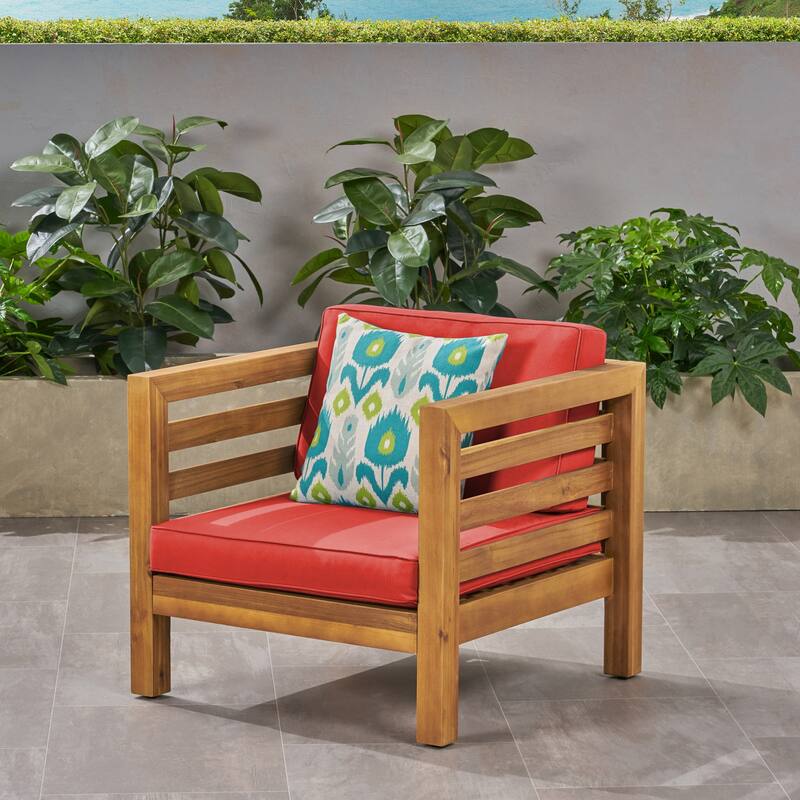 Oana Outdoor Acacia Wood Club Chair with Cushion by Christopher Knight Home