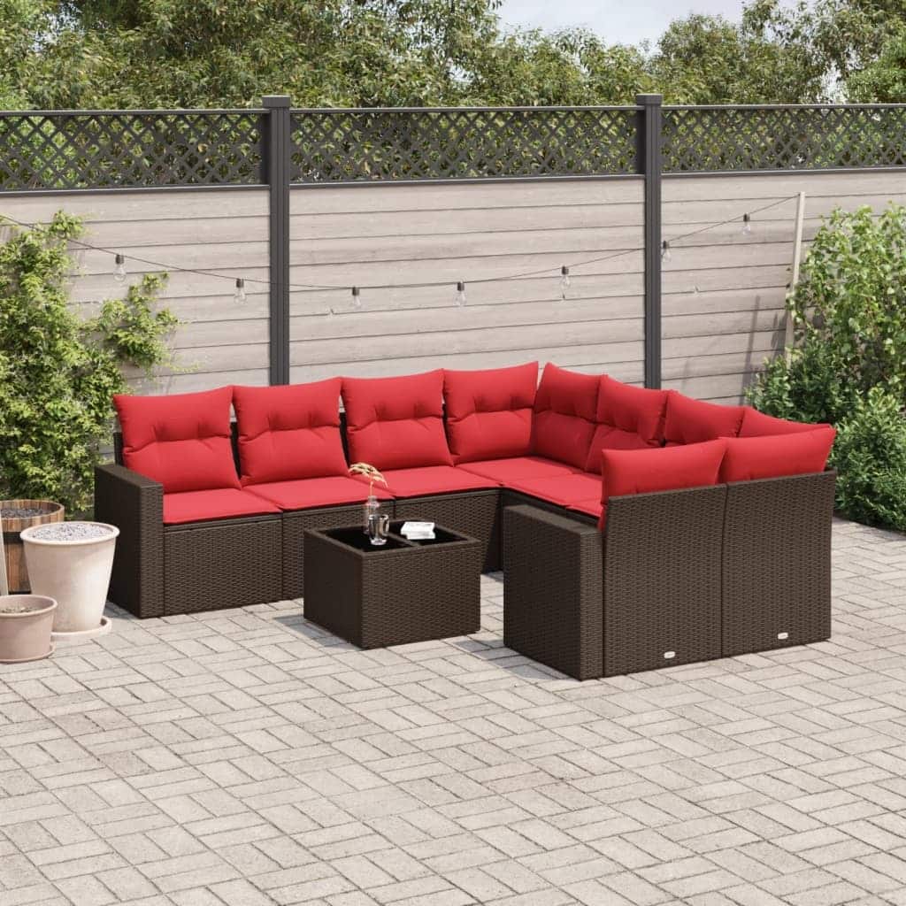 vidaXL Patio Sofa Set with Cushions Outdoor Furniture 9 Piece Poly Rattan - 25.8" x 24.4" x 27.2"