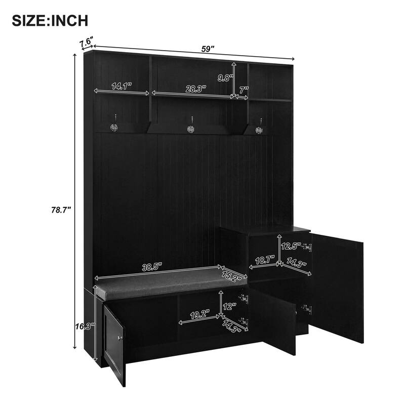 Hall Tree with Bench&Cushion