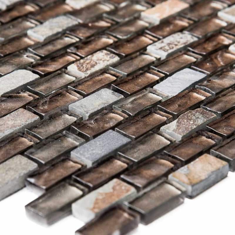 The Tile Life Victory Brick 0.75x1.13 Noce Frosted Glass Mosaic Backsplash & Wall Tile